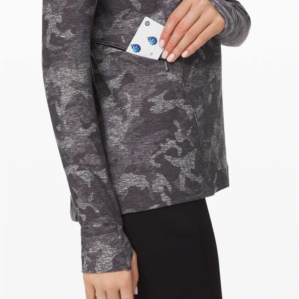 Lululemon Warm Stabilizer 1/2 Zip Hoodie Incognito Camo HTR Black